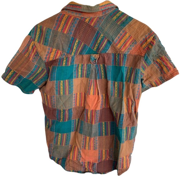 Vintage Multicolor Patchwork Button Front Women’s Short Sleeve Shirt 80s 90s - Picture 3 of 6